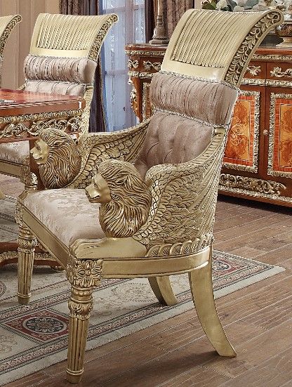 Homey Design Marquette 7-Piece Light Gray/Med Golden Tan/Met Bright Gold Dining Room Set-1