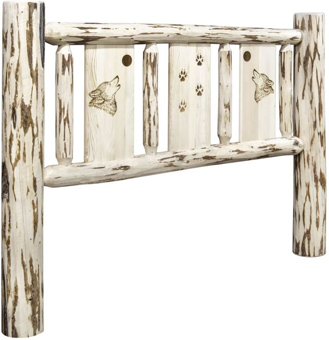 Montana Woodworks® Montana Collection Clear Lacquer Full Youth Headboard with Laser Engraved Wolf Design-0