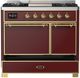 Ilve® Majestic III 40" Burgundy Pro Style Dual Fuel Liquid Propane Range with Solid Door and Brass Trim-1