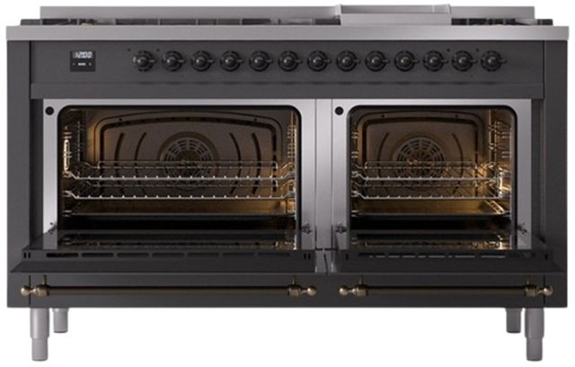 Ilve® Nostalgie II Series 60" Graphite Matte Pro Style Dual Fuel Range-2