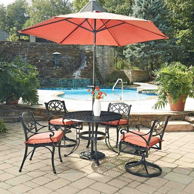 homestyles® Sanibel 7-Piece Black Outdoor Dining Set with Umbrella and Cushions-1