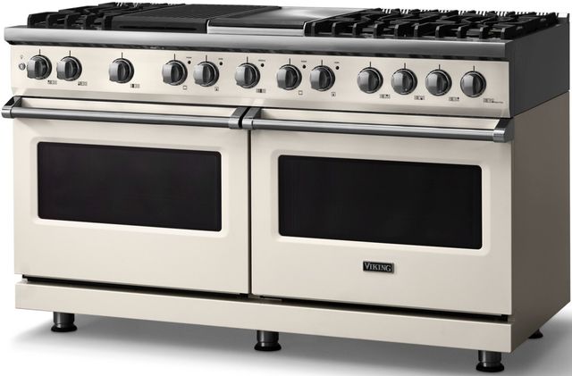 Viking® 5 Series 60" Pure White Pro Style Dual Fuel (NG) Range with Polished Chrome Trim-2