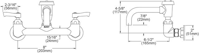 Elkay Chrome Service/Utility 8" Centerset Wall Mount Faucet with 7" Vented Spout and Offset Inlet-1