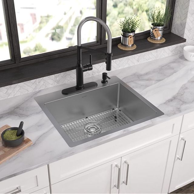 Elkay Crosstown® 2-Piece Polished Satin 25" x 22" x 9" 4-Hole Single Bowl Dual Mount Sink Set-3