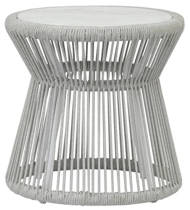 Sunset West Miami White Marble/Natural Fibers Outdoor End Table with Frost Metal Base-0