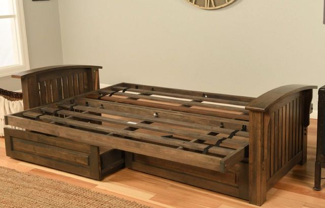 Kodiak Furniture Washington Suede Gray/Rustic Walnut Full Storage Futon with Mattress-3