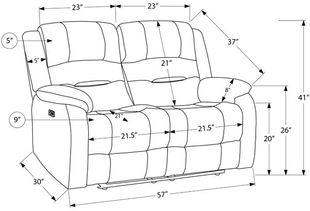 Monarch Specialties Inc. Beige Power Reclining Loveseat with USB Ports-2