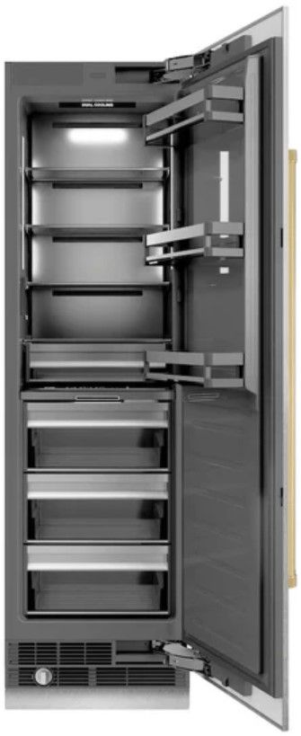 ZLINE Autograph Edition 24" 12.5 Cu. Ft. Satin Stainless Steel Column Refrigerator with Graphite Gray Interior and Polished Gold Accents-1