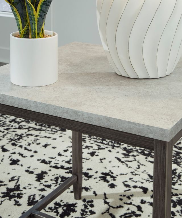 Signature Design by Ashley® Shybourne Light Gray Square End Table with Aged Bronze Base -3