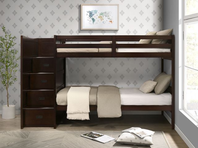 Elements International Sami Espresso Youth Twin Over Twin Step Bunk Bed with Left Headboard-1