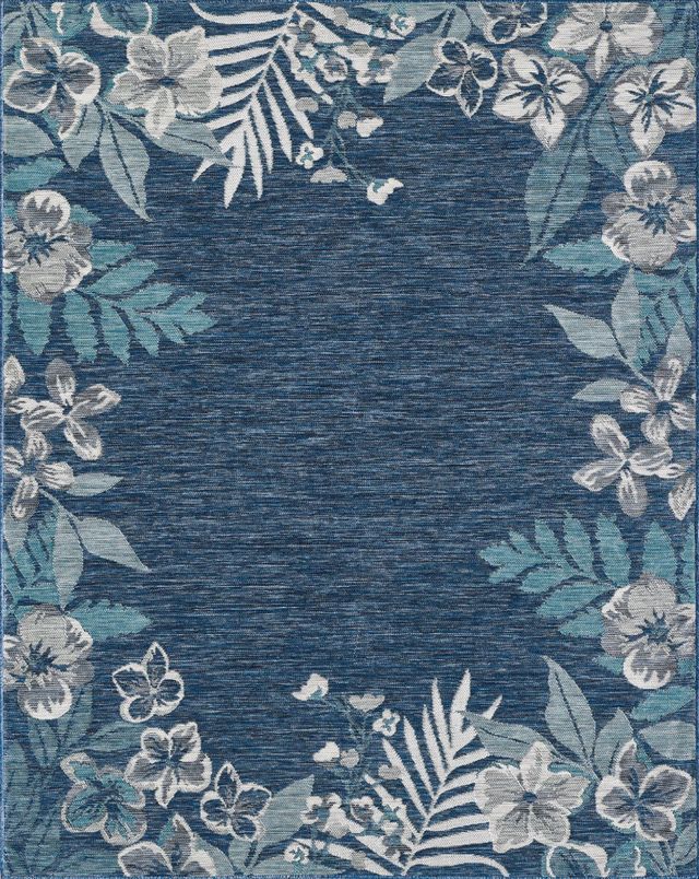 KAS Rugs Dahlia Ivory/Blue Garden Border 5'x7' Area Rug-1