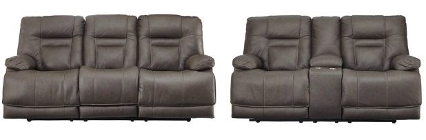 Signature Design by Ashley® Wurstrow 2-Piece Smoke Living Room Set with Leather Power Reclining Sofa-0