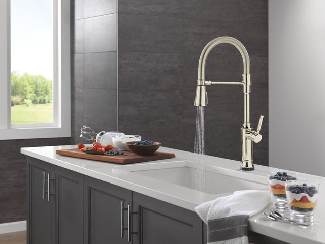 Delta Renaldi® Lumicoat® Polished Nickel Touch2O® Technology Kitchen Faucet with Touchless Technology-2