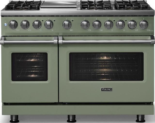 Viking® 5 Series 48" Eucalyptus Pro Style Dual Fuel (NG) Range with Polished Chrome Trim-2