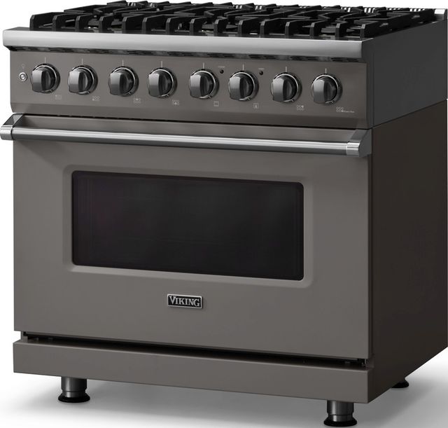 Viking® 5 Series 36" Damascus Gray Pro Style Dual Fuel (NG) Range with Polished Chrome Trim-3