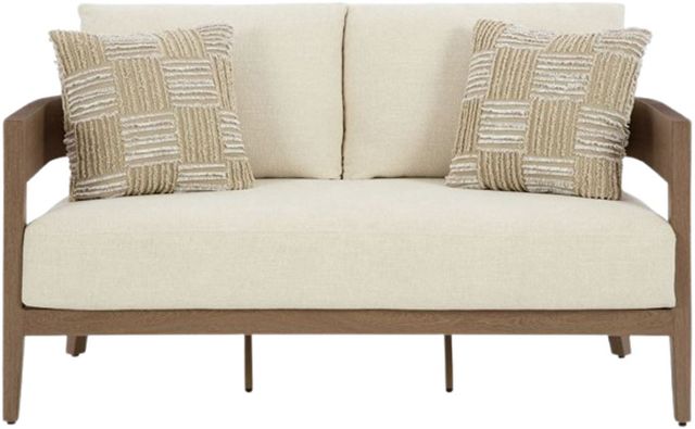 Signature Design by Ashley® Serene Bay Dark Brown/White Aluminum/Nuvella Outdoor Loveseat-1
