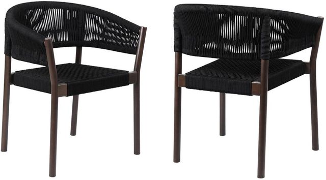 Armen Living Doris 2-Piece Black/Brown Rope/Wood Outdoor Dining Arm Chair Set-0