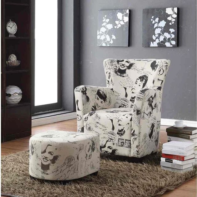 Brassex Inc. Club 2-Piece Marilyn Monroe/Audrey Hepburn Print Chair and Ottoman Set-1