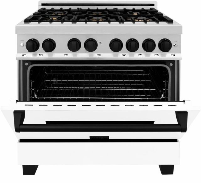 ZLINE Autograph Edition 36" Stainless Steel Pro Style Dual Fuel Range with White Matte Door and Matte Black Accents-3