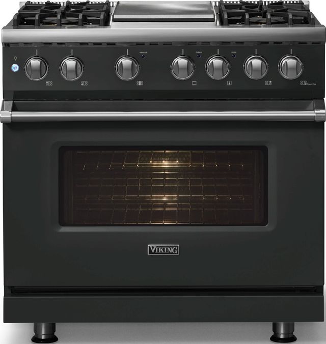 Viking® 5 Series 36" Antique Bronze Pro Style Dual Fuel (NG) Range with Polished Chrome Trim-2