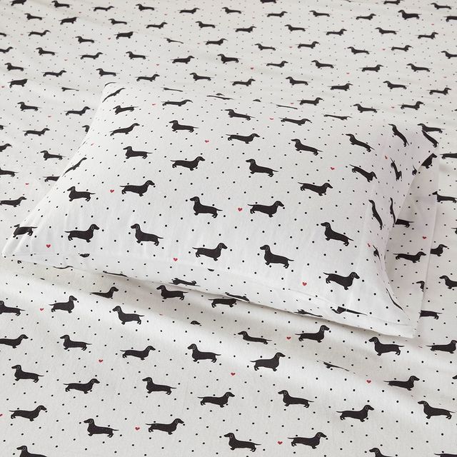 Olliix by True North by Sleep Philosophy Black Dogs Queen Cozy 100% Cotton Flannel Printed Sheet Set-1