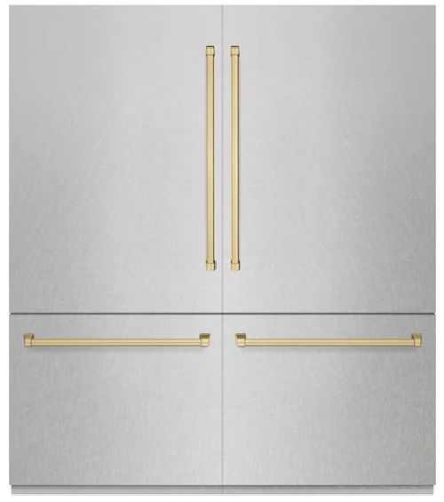 ZLINE Autograph Edition 72" 39.6 Cu. Ft. Satin Stainless Steel Built-In French Door Refrigerator with Graphite Gray Interior and Champagne Bronze Accents-0