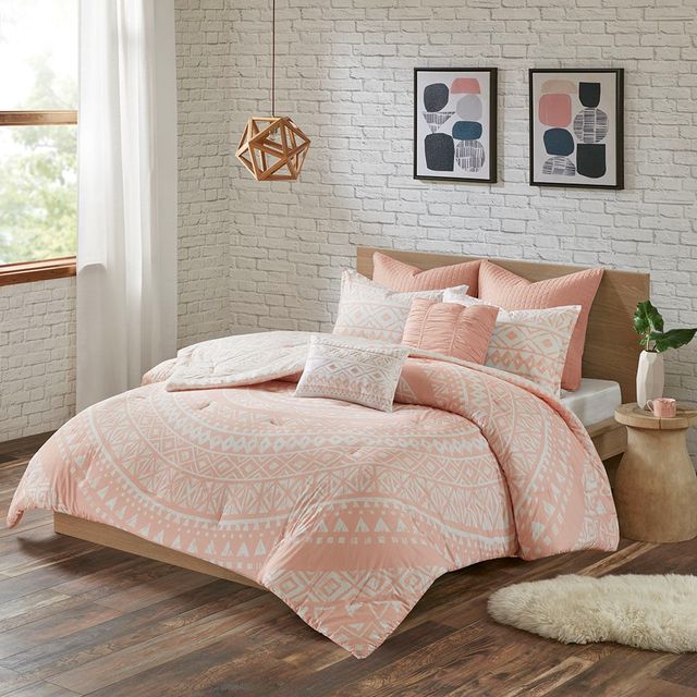 Olliix by Urban Habitat 7 Piece Blush Full/Queen Larisa Cotton Reversible Comforter Set-1