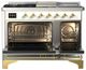Ilve® Majestic III 48" White Pro Style Dual Fuel Natural Gas Range with Solid Door and Brass Trim-1
