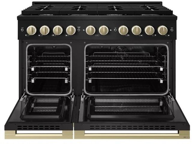 ZLINE Marino 48" Black Stainless Steel Pro Style Dual Fuel Range with Champagne Bronze Accents-1