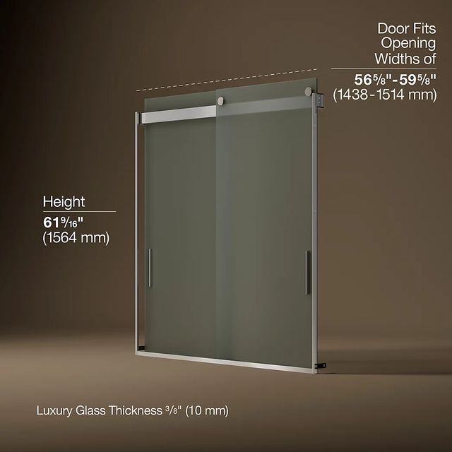 KOHLER Levity® Matte Nickel 62" x 57" - 60" Sliding Bath Door with Frosted Glass-2