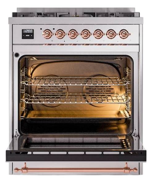 Ilve® Nostalgie II Noblesse 30" Stainless Steel Pro Style Dual Fuel Range with Copper Trim-2