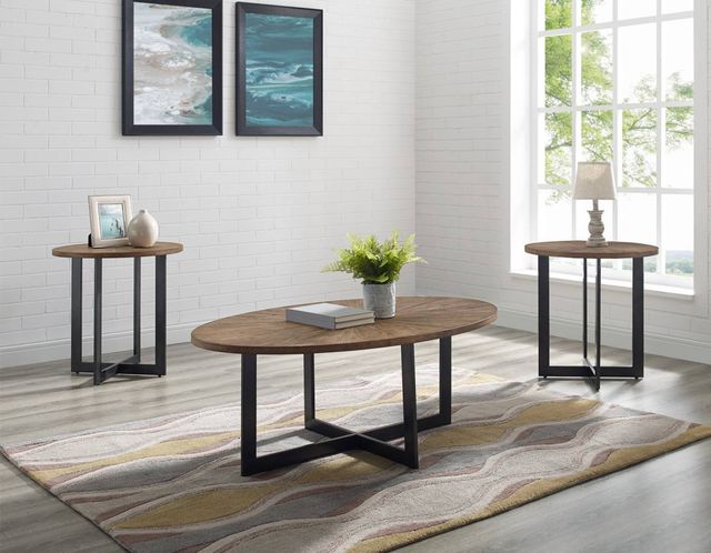 Steve Silver Co. Colton 3-Piece Pecan Occasional Table with Black Base Set-1