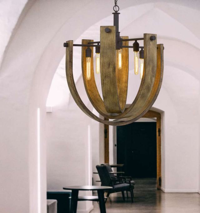 Cal® Lighting & Accessories Padova Iron/Light Oak Chandelier-2