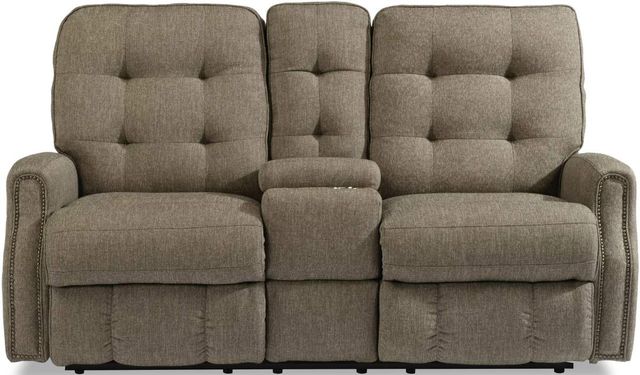Flexsteel® Devon Slate Power Reclining Loveseat with Console and Power Headrests-2