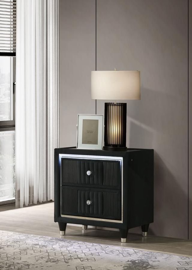 Coaster® Ravenne Black Upholstered LED Nightstand with USB-1