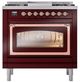 Ilve® Nostalgie II Noblesse 36'' Burgundy Pro Style Dual Fuel Range with Copper Trim-1