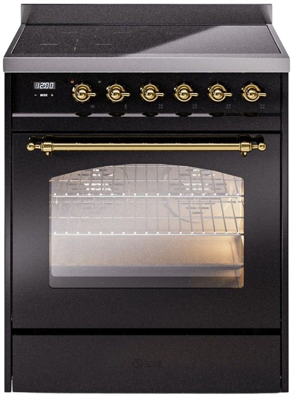 Ilve® Nostalgie II Series 30" Glossy Black Pro Style Induction Range-0
