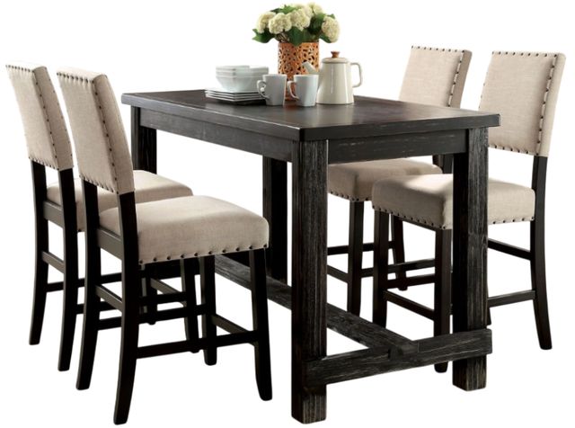 Furniture of America® Sania II 5-Piece Antique Black Counter Height Dining Set-0