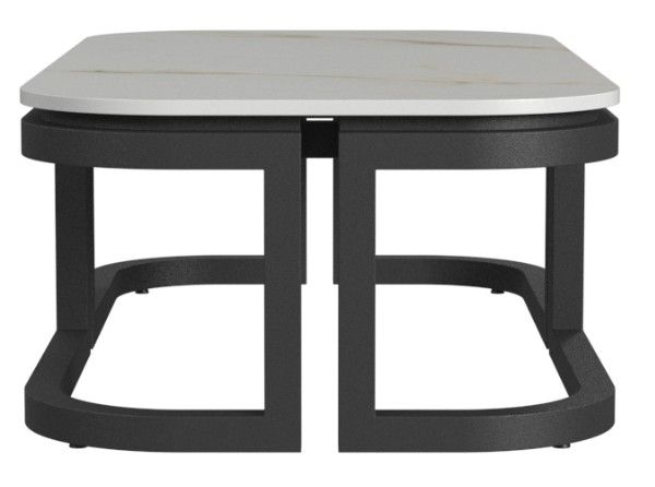 Sunset West Malibu White Sintered Stone Top Outdoor Coffee Table with Matte Coal Aluminum Base-2
