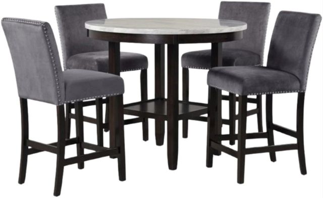 New Classic® Home Furnishings Celeste Espresso Round Counter Height Dining Table with Gray Marble Top-3