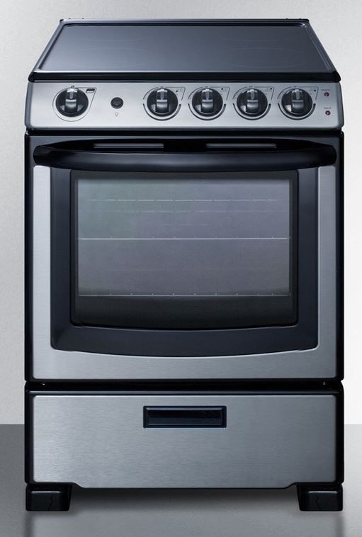 Summit® White Pearl Series 24" Black with Stainless Steel Slide-In Electric Range-0