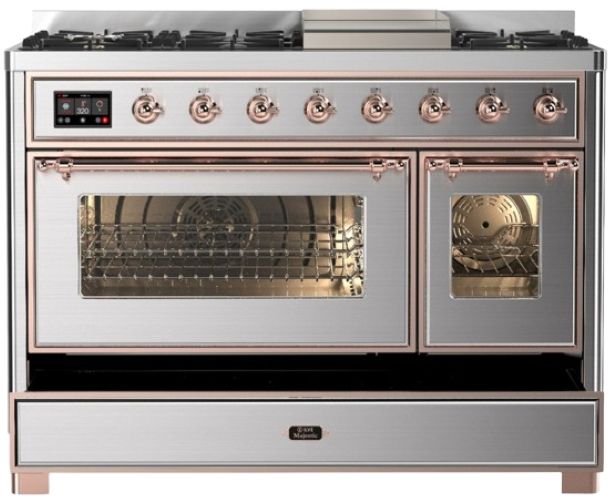 Ilve® Majestic III 48" Stainless Steel Pro Style Dual Fuel Liquid Propane Range with Griddle and Copper Trim-2