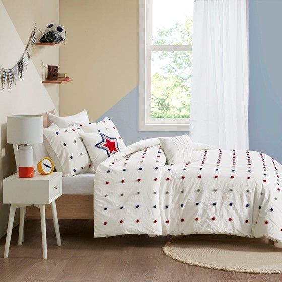 Olliix by Urban Habitat Kids Callie Red/Navy Twin Cotton Jacquard Pom Pom Comforter Set-2