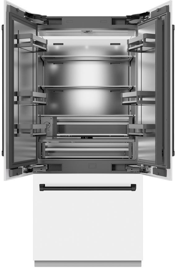 ZLINE Autograph Edition 36" 19.6 Cu. Ft. White Matte Built-In French Door Refrigerator with Matte Black Accents-1