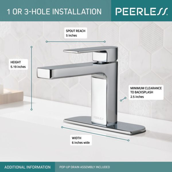 Peerless Xander® Chrome Single Handle Bathroom Metal Faucet-3