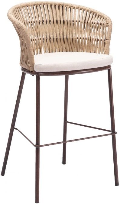 Zuo® Modern Freycinet Brown/Natural Steel Outdoor Barstool-0