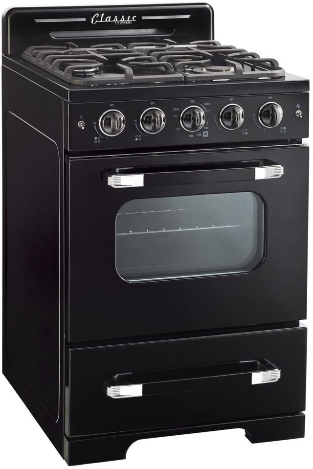 Unique® Appliances Classic Retro 24" Midnight Black Freestanding Gas Range-2