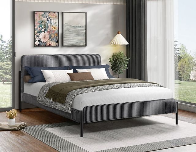 IFDC Gray Youth Double Upholstered Platform Bed-1