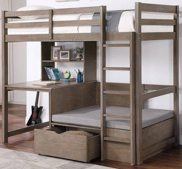 Furniture of America® Callistus Warm Gray Twin Workstation Loft Bed-0