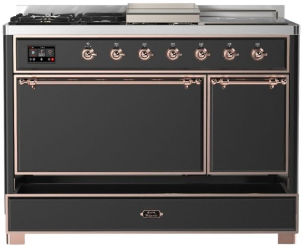 Ilve® Majestic III 48" Graphite Matte Pro Style Dual Fuel Liquid Propane Range with French Top and Copper Trim-2